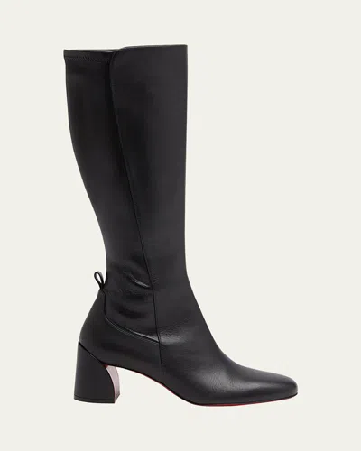 Christian Louboutin Jane Leather Red Sole Knee Boots In Black