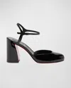 Christian Louboutin Jane Patent Red Sole Ankle-strap Pumps In Black