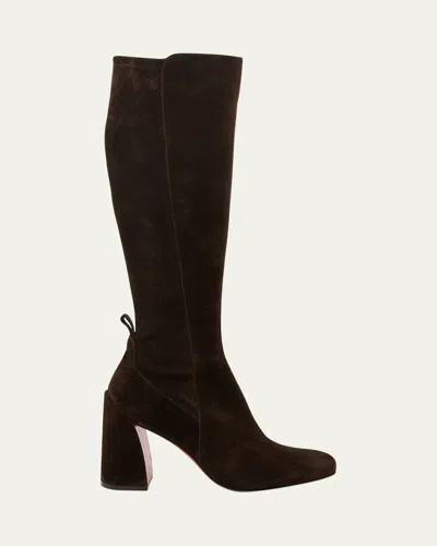 Christian Louboutin Jane Suede Red Sole Knee-high Boots In Brown