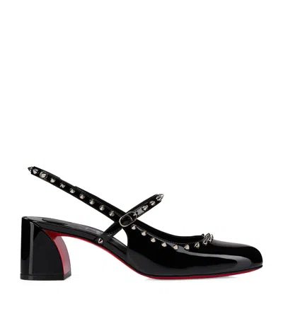 Christian Louboutin Jani Spikes Patent Leather Slingback Pumps 55 In Black/lin Black