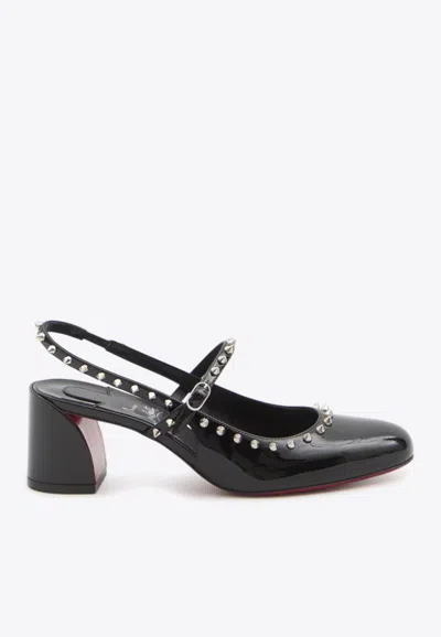 Christian Louboutin Janispikes 55 Mary-jane Leather Pumps In Black