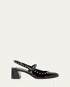 Christian Louboutin Janispikes Patent Red Sole Slingback Pumps In Black