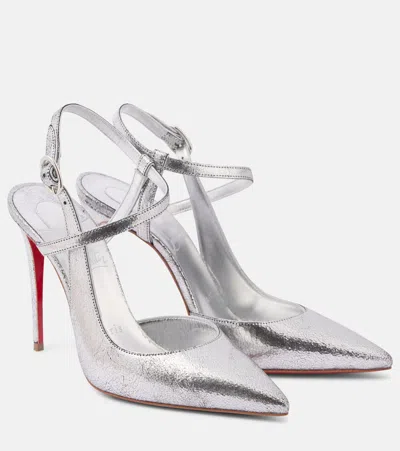 CHRISTIAN LOUBOUTIN JENLOVE 100 METALLIC LEATHER SLINGBACK PUMPS