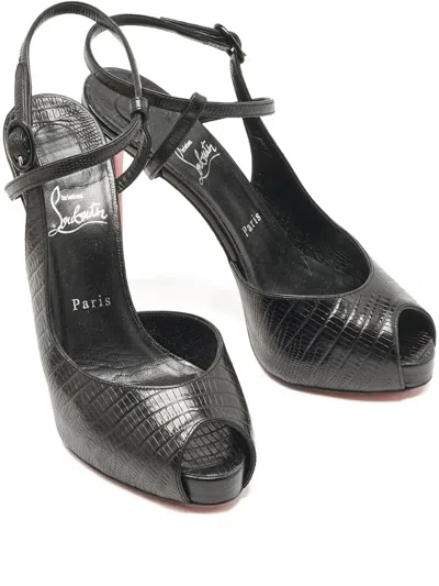 Pre-owned Christian Louboutin Jenlove Embossed Leather Sandals In Black