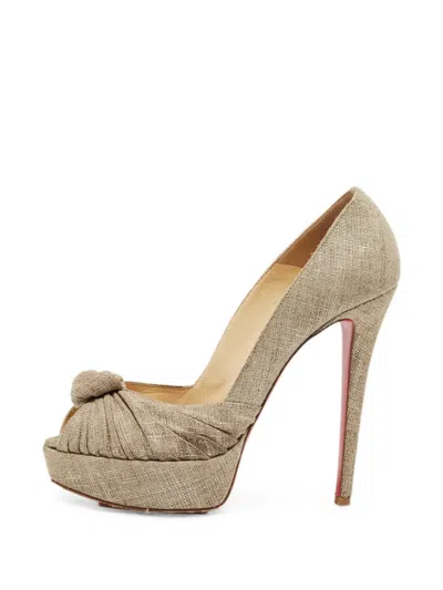 Pre-owned Christian Louboutin Jenny Knotted Peep-toe Pumps In Neutral