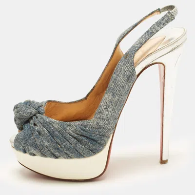 Pre-owned Christian Louboutin Jenny Size 37 Blue Denim Platform Pumps