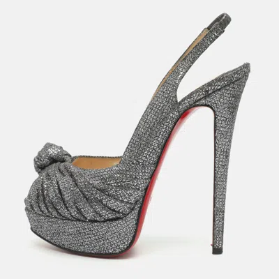 Pre-owned Christian Louboutin Jenny Size 38 Silver Glitter Platform Pumps