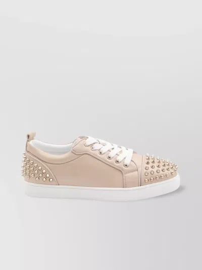 Christian Louboutin Junior Spikes Leather Sneakers In Neutral