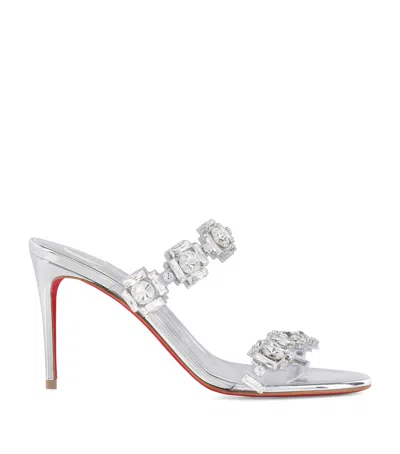 Christian Louboutin Just Jewel Embellished Mules 85 In Crystal/silver