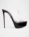 Christian Louboutin Just Nothing Clear Red Sole Platform Slide Sandals In Black
