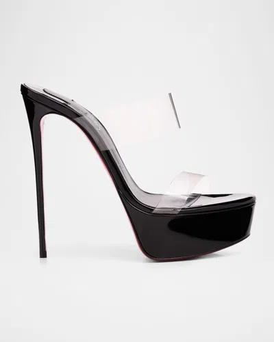 Christian Louboutin Just Nothing Clear Red Sole Platform Slide Sandals In Black