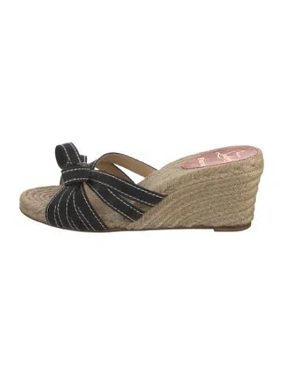 Pre-owned Christian Louboutin Jute Bow Accents Espadrilles In Black