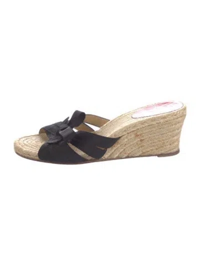 Pre-owned Christian Louboutin Jute Bow Accents Espadrilles In Black