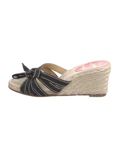 Pre-owned Christian Louboutin Jute Bow Accents Espadrilles In Black