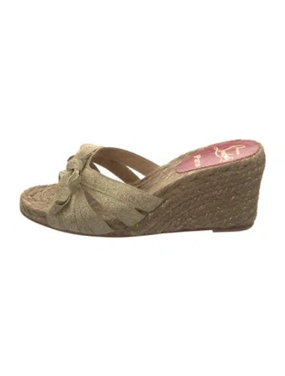 Pre-owned Christian Louboutin Jute Bow Accents Espadrilles In Gold/metallic