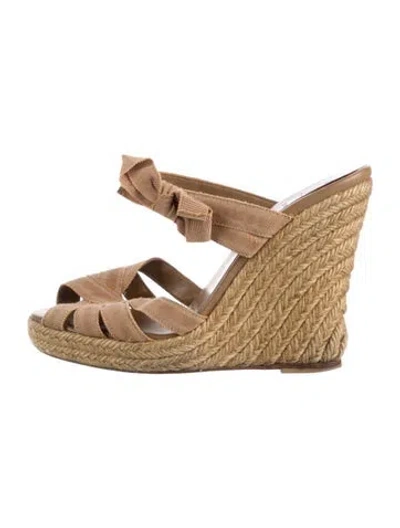Pre-owned Christian Louboutin Jute Colorblock Pattern Espadrilles In Brown