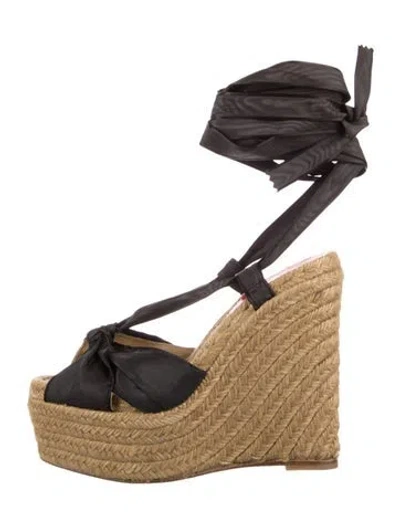 Pre-owned Christian Louboutin Jute Espadrilles In Black
