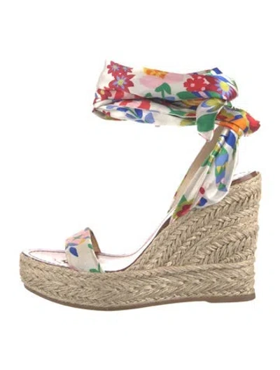 Pre-owned Christian Louboutin Jute Floral Print Espadrilles In White