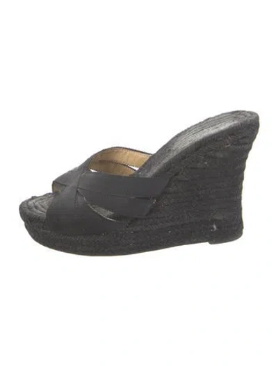 Pre-owned Christian Louboutin Jute Grosgrain Trim Espadrilles In Black