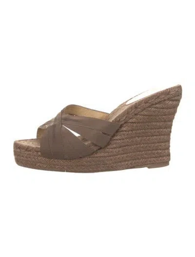 Pre-owned Christian Louboutin Jute Grosgrain Trim Espadrilles In Brown