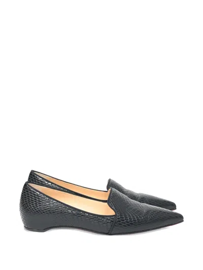 Pre-owned Christian Louboutin Kashasha Lizard-embossed Ballet Flats In Black