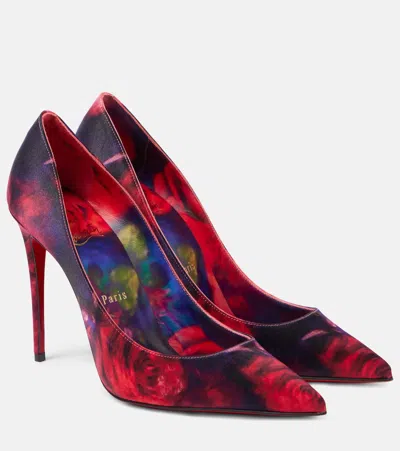Christian Louboutin Kate Rose Print Silk Satin Crepe Pump In Blue