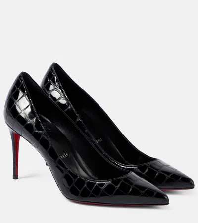 Christian Louboutin Kate 85 Croc-effect Leather Pumps In Black