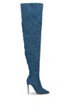 Christian Louboutin Kate Denim Embroidered Red Sole Over-the-knee Boots In Brutblue