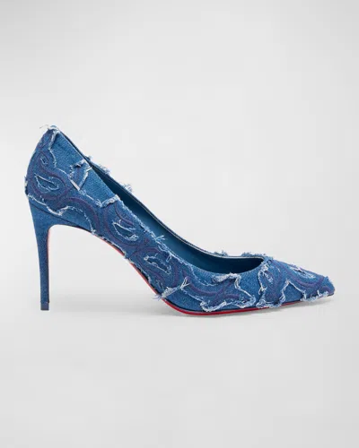 Christian Louboutin Kate Denim Pumps 100 In Blue Jeans