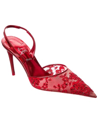 Christian Louboutin Kate Max O Sling 85 Lace & Leather Slingback Pump In Red