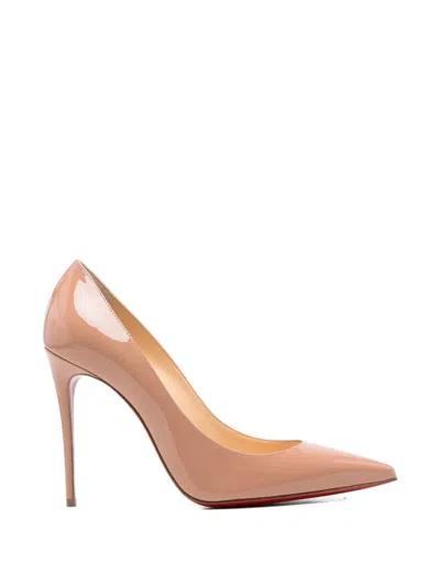 Pre-owned Christian Louboutin Kate Patent-leather Pumps In Neutrals