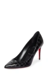 Christian Louboutin Kate Pointed Toe Croc Embossed Pump In Black