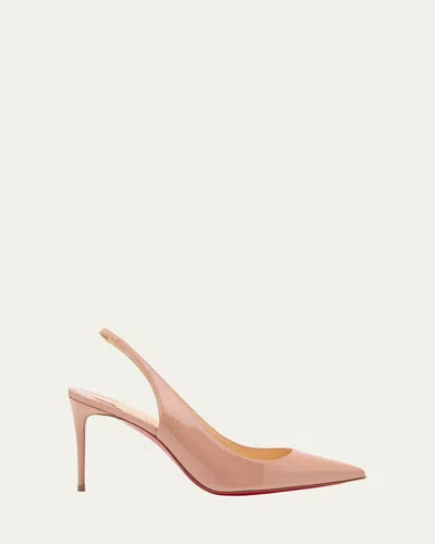 Christian Louboutin Kate Sling Patent Calfskin Red Sole Pumps In Beige