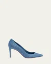 Christian Louboutin Kate 85 Embellished Denim Pumps In Bluecry Blue Shadelin Jeans