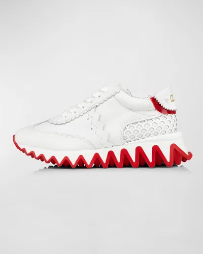 Christian Louboutin Kid's Loubishark Leather Sneakers, Toddler In Bianco