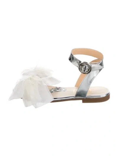 Pre-owned Christian Louboutin Kids Girls' Patent Leather Flat Sandals In Silver