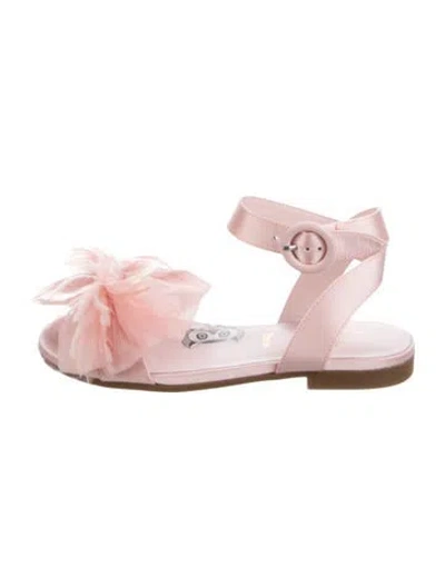Pre-owned Christian Louboutin Kids Girls' Satin Bow Accent Flat Sandals In Pink