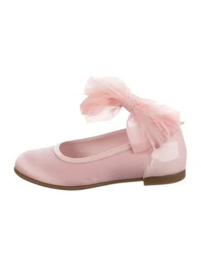 Pre-owned Christian Louboutin Kids Girls' Satin Bow Accent Flats In Pink