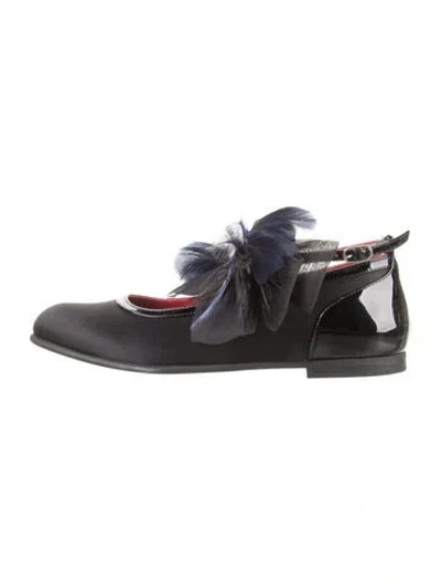 Pre-owned Christian Louboutin Kids Girls' Satin Leather Trim Flats In Black