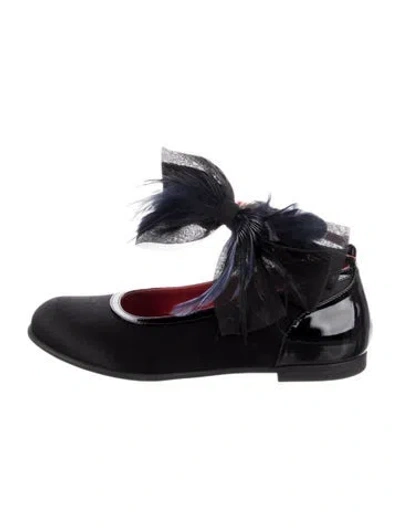 Pre-owned Christian Louboutin Kids Girls' Satin Leather Trim Flats In Black