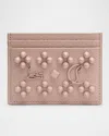 Christian Louboutin Kios Card Case In Leather With Loubinthesky Spikes In Vintage Rose