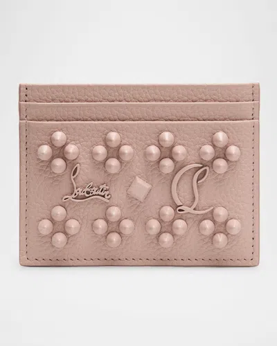 Christian Louboutin Kios Card Case In Leather With Loubinthesky Spikes In Pink
