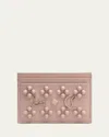 Christian Louboutin Kios Card Case In Leather With Loubinthesky Spikes In Vintage Rose