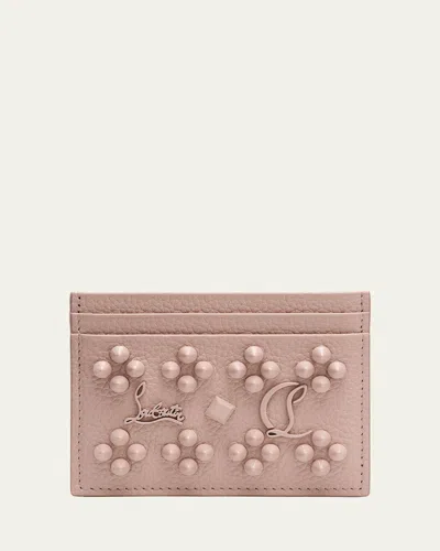 Christian Louboutin Kios Card Case In Leather With Loubinthesky Spikes In Vintage Rose
