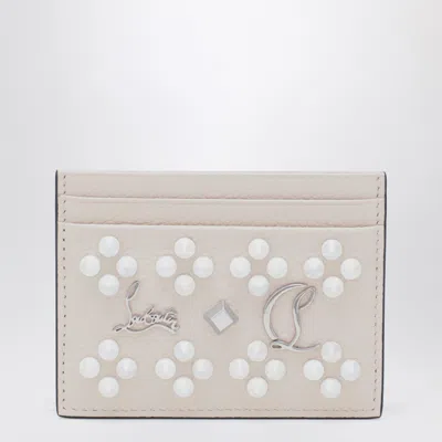 Christian Louboutin Kios Card Holder In Grained Calfskin And Spikes In Pink