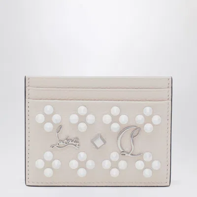 Christian Louboutin Kios Card Holder In Grained Calfskin And Spikes In White