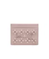 Christian Louboutin Kios Card Case In Leather With Loubinthesky Spikes In Pink