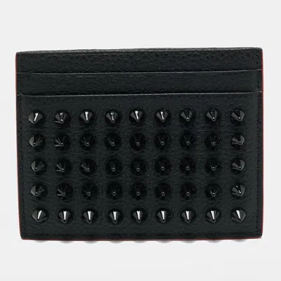 Pre-owned Christian Louboutin Kios Spike Black Leather Card Holder