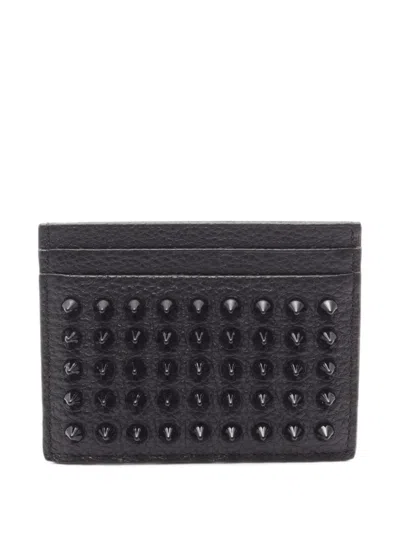 Pre-owned Christian Louboutin Kios Spiked Card Case In Black