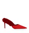Christian Louboutin Km Faux Fur Satin Mule Pumps In Red